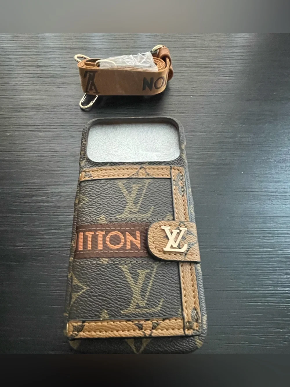 Louis Vuitton Brown Monogram Leather Phone Case with Strap
